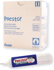 Pentel Presto Jumbo Correction Pen, Fine Point, Metal Tip, Box of 12Blue/White picture
