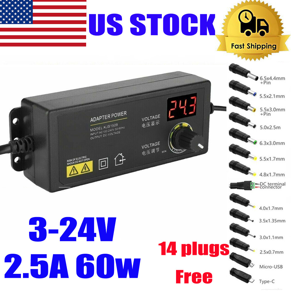 60W Power Supply Adjustable Variable Voltage DC 3V~24V Universal AC/DC Adapter 60W Power Supply Adjustable Variable Voltage DC 3V~24V Universal AC/DC Adapter