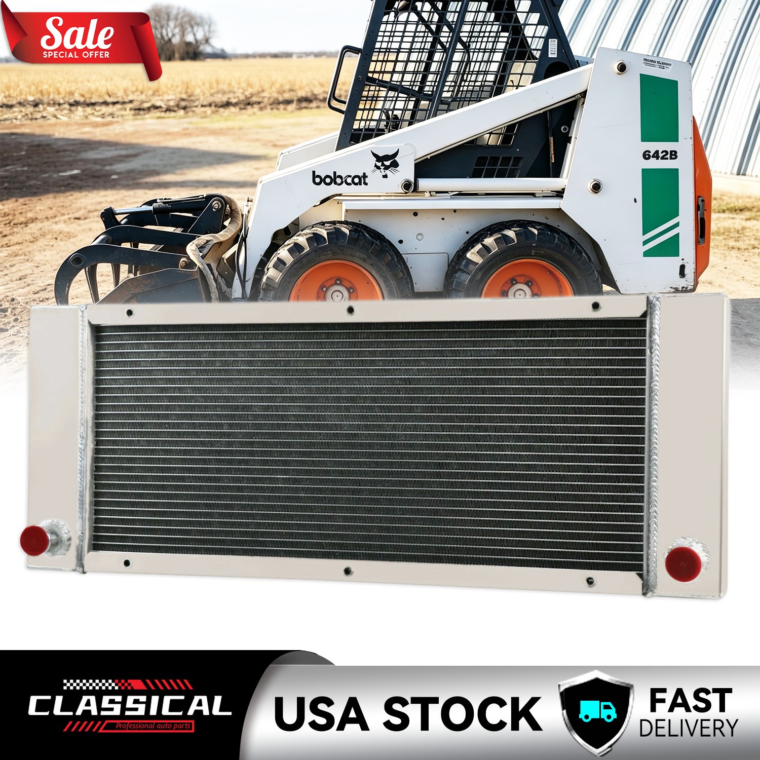 4 Row Aluminum Radiator for Bobcat Skid Steer 642 642B 643 722 742 743 # 6571713 4 Row Aluminum Radiator for Bobcat Skid Steer 642 642B 643 722 742 743 # 6571713