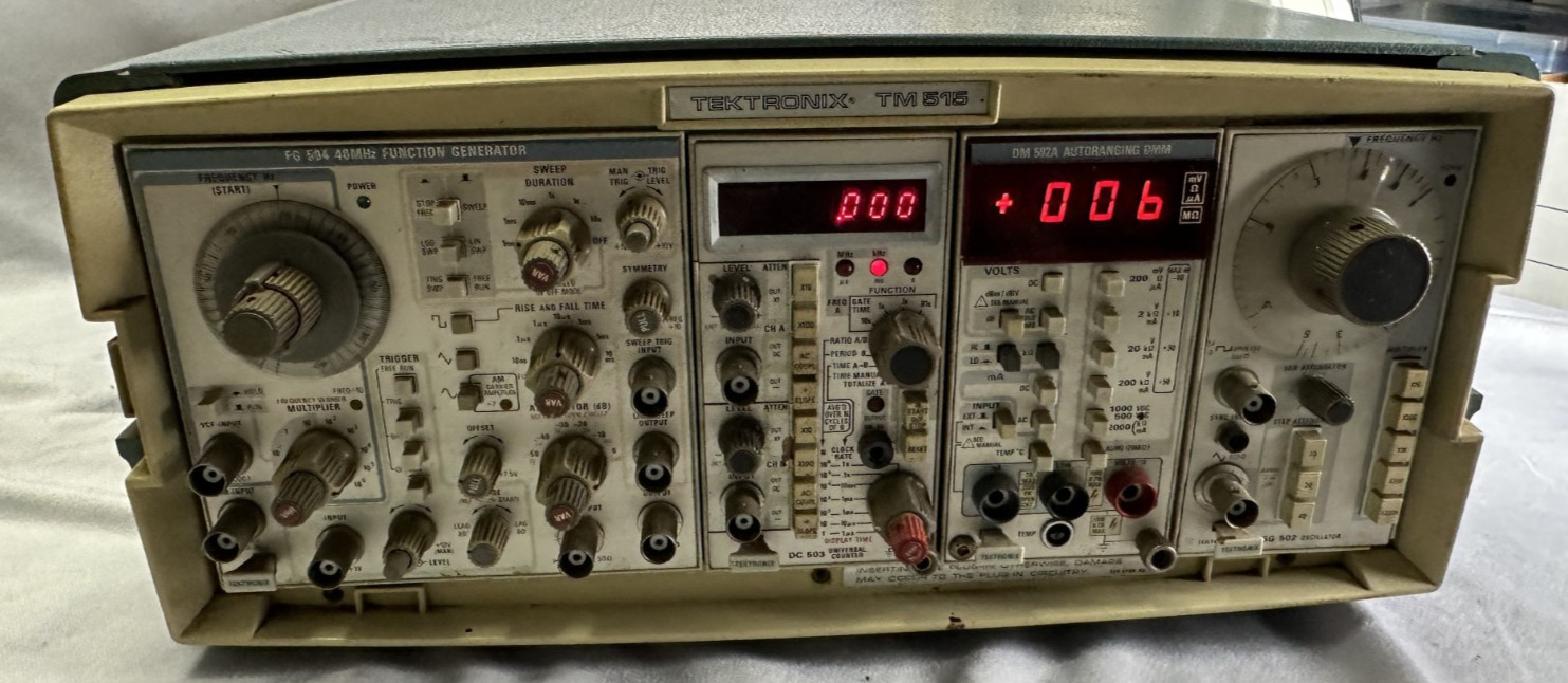 Tektronix TM 515 Mainframe+ FG 504, DC 503, DM 502A, & SG 502-UNTESTED/POWERS ON Tektronix TM 515 Mainframe+ FG 504, DC 503, DM 502A, & SG 502-UNTESTED/POWERS ON