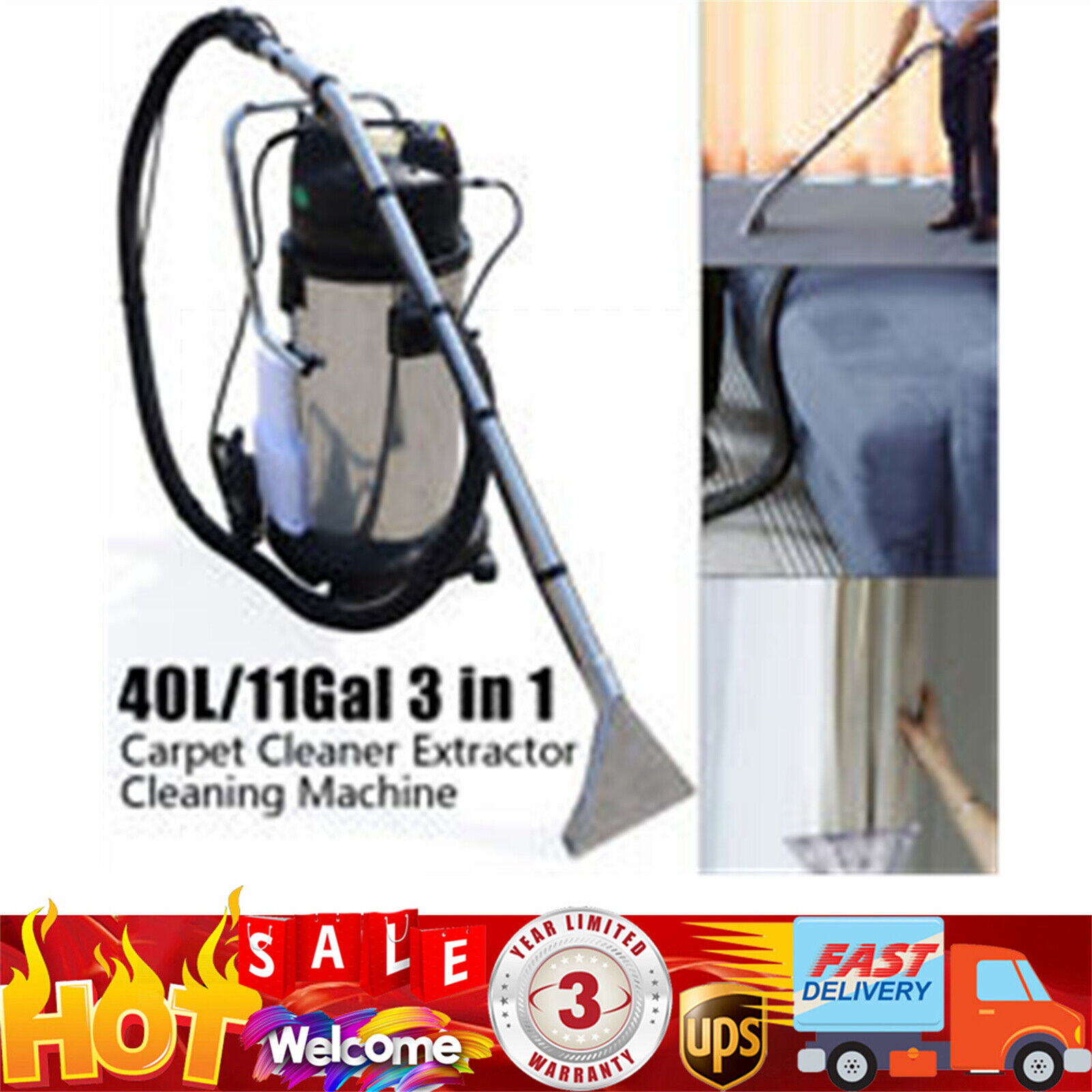 40L 3in1 Commercial Carpet Cleaning Machine Steam Vacuum Cleaner Extractor