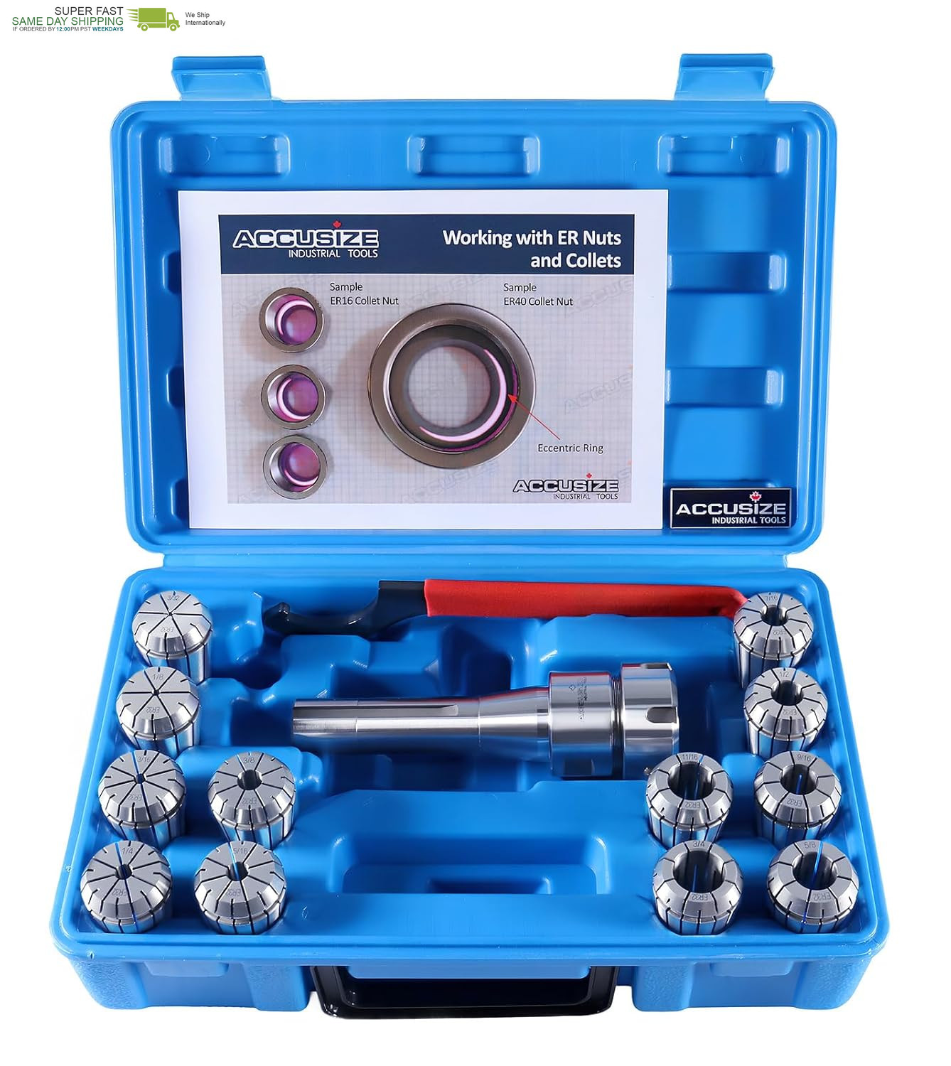 Accusize Industrial Tools 12 Pc Er-32 Collet Set plus 1 Pc R8 Bridgeport Shank H Accusize Industrial Tools 12 Pc Er-32 Collet Set plus 1 Pc R8 Bridgeport Shank H