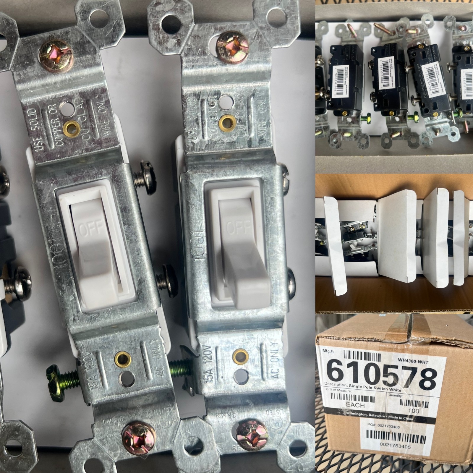610578 Single Pole Toggle Light Switch White (100 Count) 610578 Single Pole Toggle Light Switch White (100 Count)