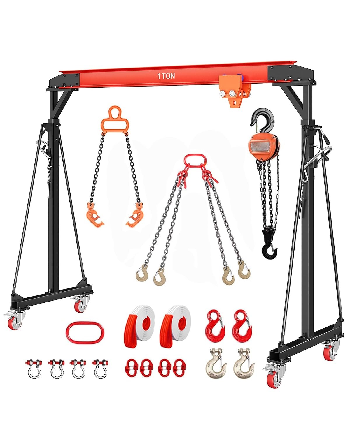 Gantry Crane 1 Ton 2200 LBS I-Beam Hoist 8-11FT Height Adjustable Manual Trolley