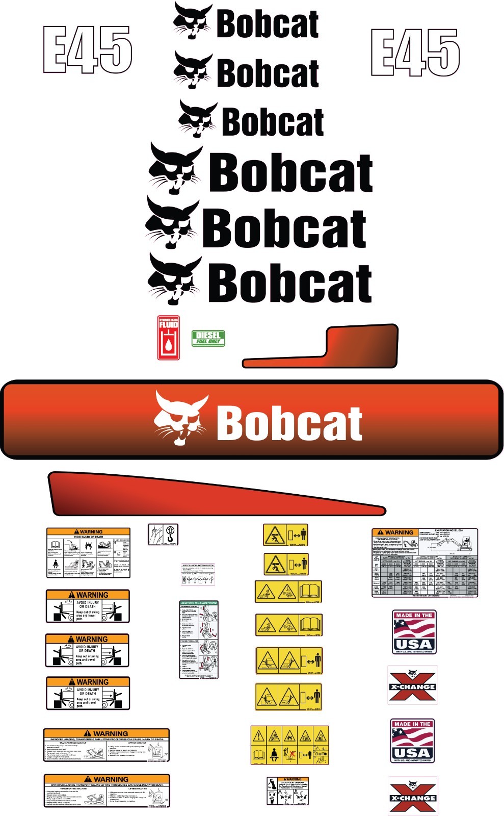 Fits Bobcat E45 Decal Kit MINI EXCAVATOR Laminated 3M VINYL / 