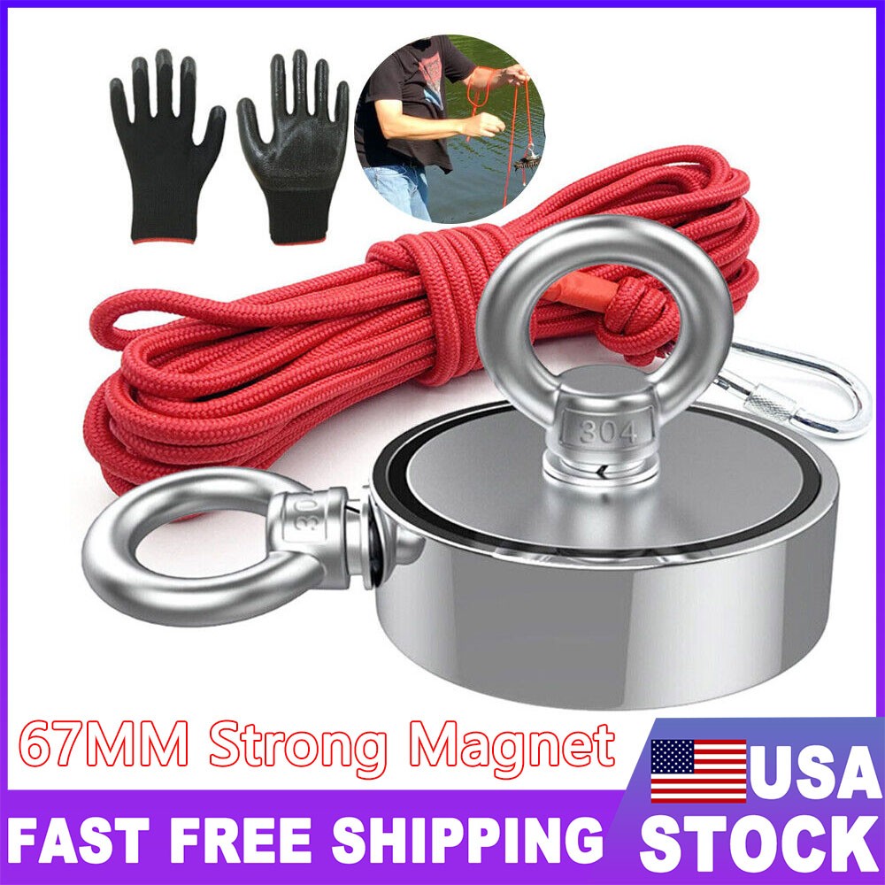 2000 LBS Strong Fishing Magnet Kit Double-Sided Pull Force and Rope Carabiner US 2000 LBS Strong Fishing Magnet Kit Double-Sided Pull Force and Rope Carabiner US