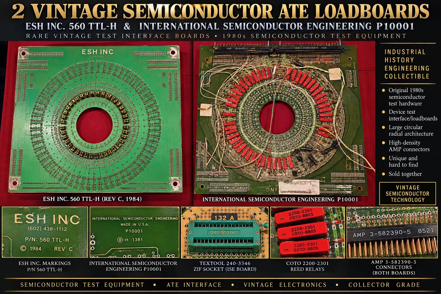 2 Vintage Semiconductor ATE Loadboards ESH 560 TTL-H ISE P10001 Test Boards