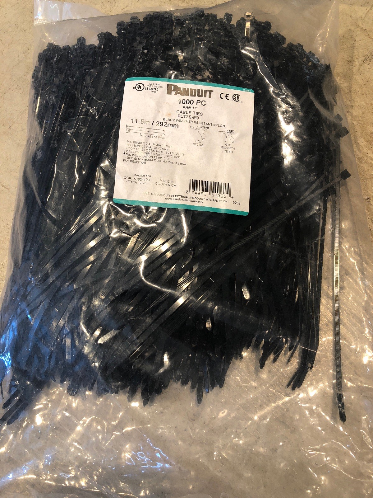 PANDUIT Nylon 6/6 Cable Tie,Standard,11.5 in.,Blk,PK, PLT3S-M0 ( 500 Pieces) PANDUIT Nylon 6/6 Cable Tie,Standard,11.5 in.,Blk,PK, PLT3S-M0 ( 500 Pieces)