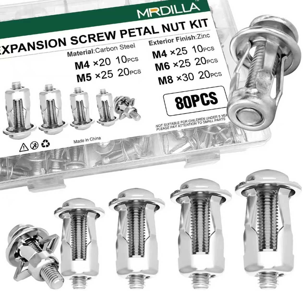 Variety-Packed 80PCS Expansion Bolt Set - M4-M8 Petal Nuts for Heavy Duty Tasks Variety-Packed 80PCS Expansion Bolt Set - M4-M8 Petal Nuts for Heavy Duty Tasks
