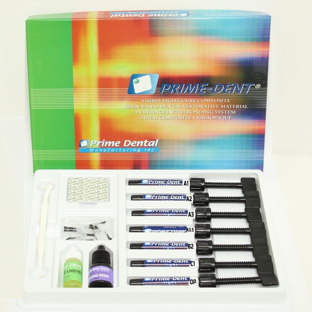 Prime-Dent Light Cure Hybrid Dental Resin Composite 7 Syringe Kit #001-010 Prime-Dent Light Cure Hybrid Dental Resin Composite 7 Syringe Kit #001-010