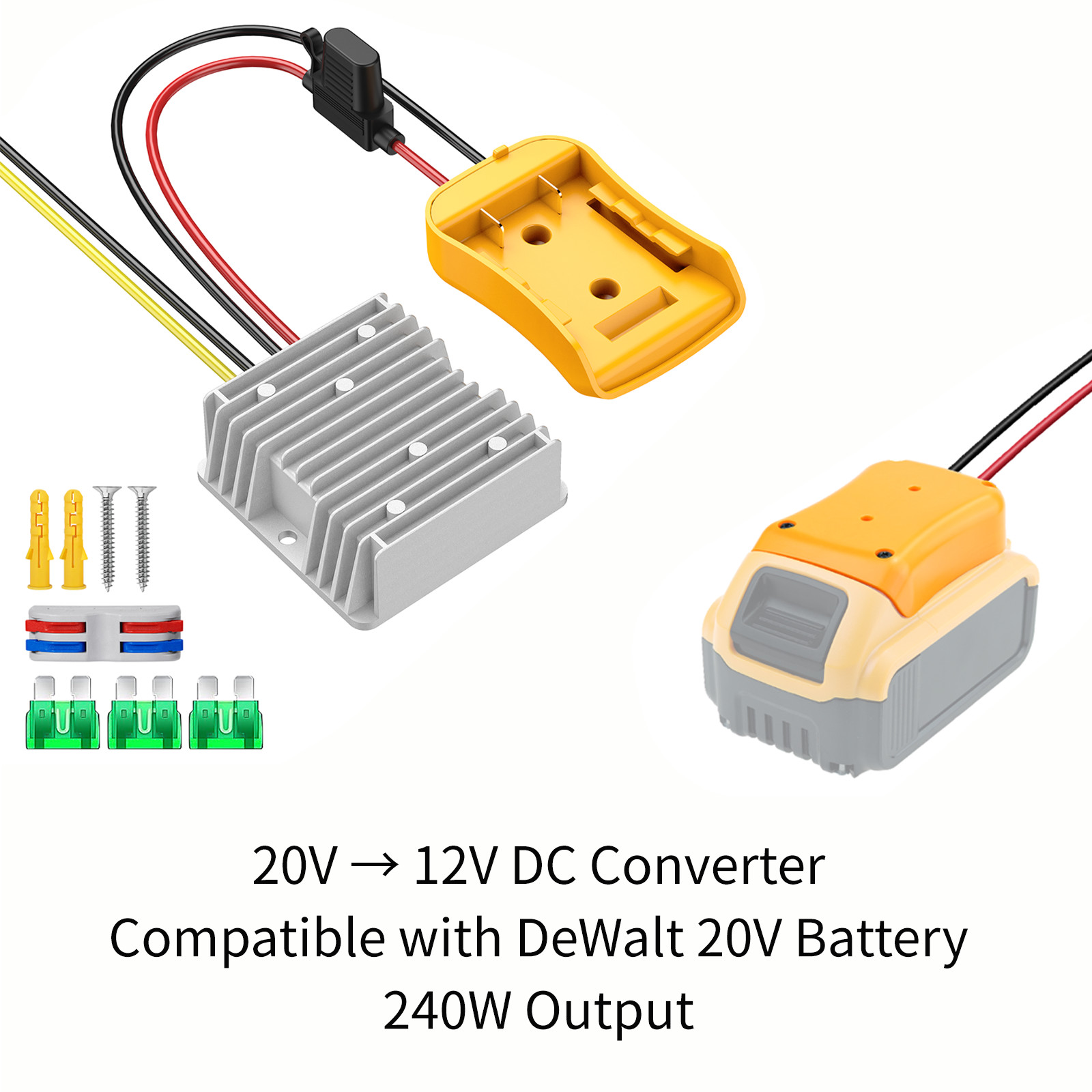 20V to 12V Step Down Converter for DeWalt 20V Max Battery DIY Power Wheels Fuse
