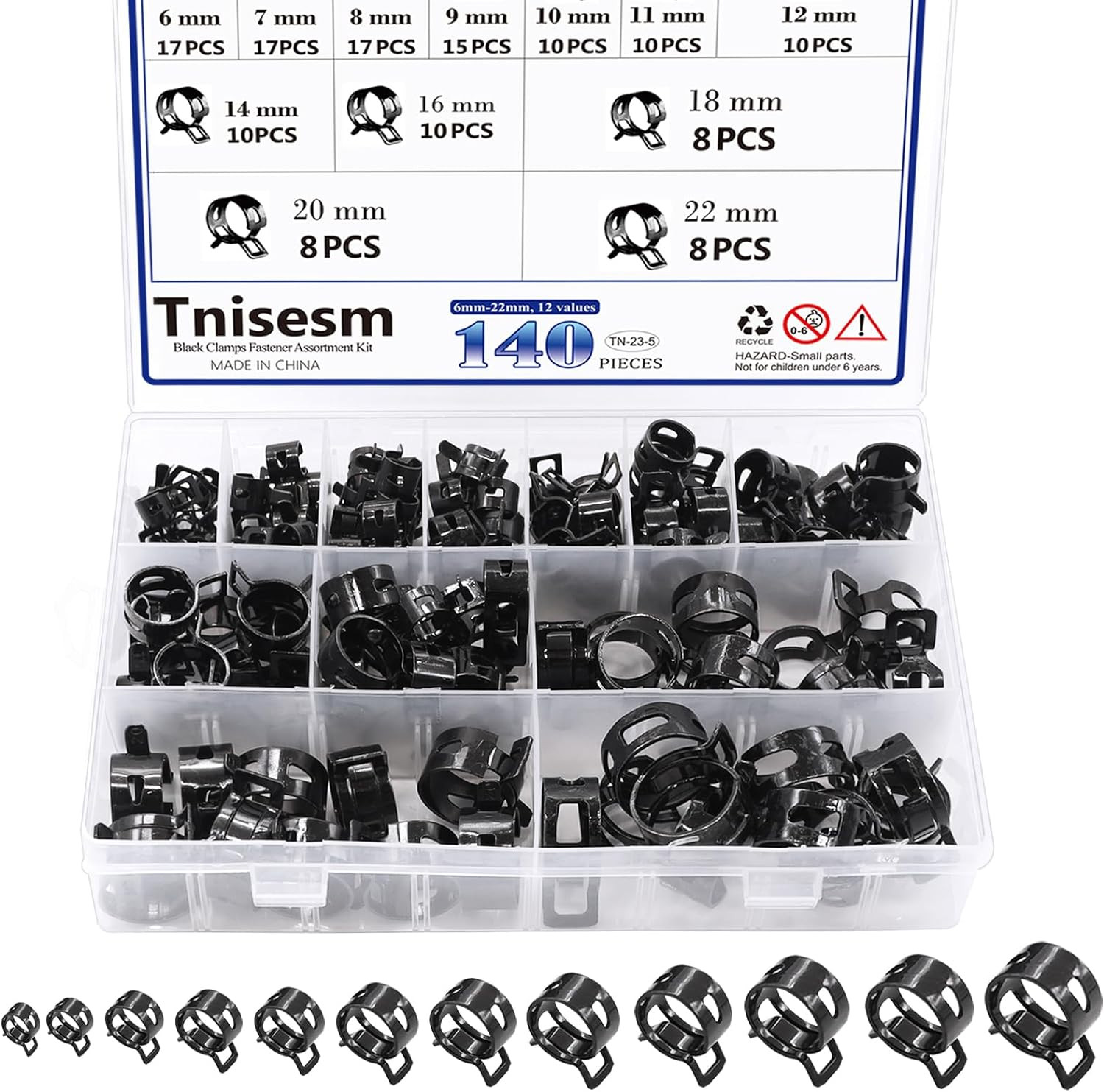 140 Pcs 12Values 6-22Mm Spring Hose Clamp Assortment Kits Silicone Vacuum Hose A 140 Pcs 12Values 6-22Mm Spring Hose Clamp Assortment Kits Silicone Vacuum Hose A