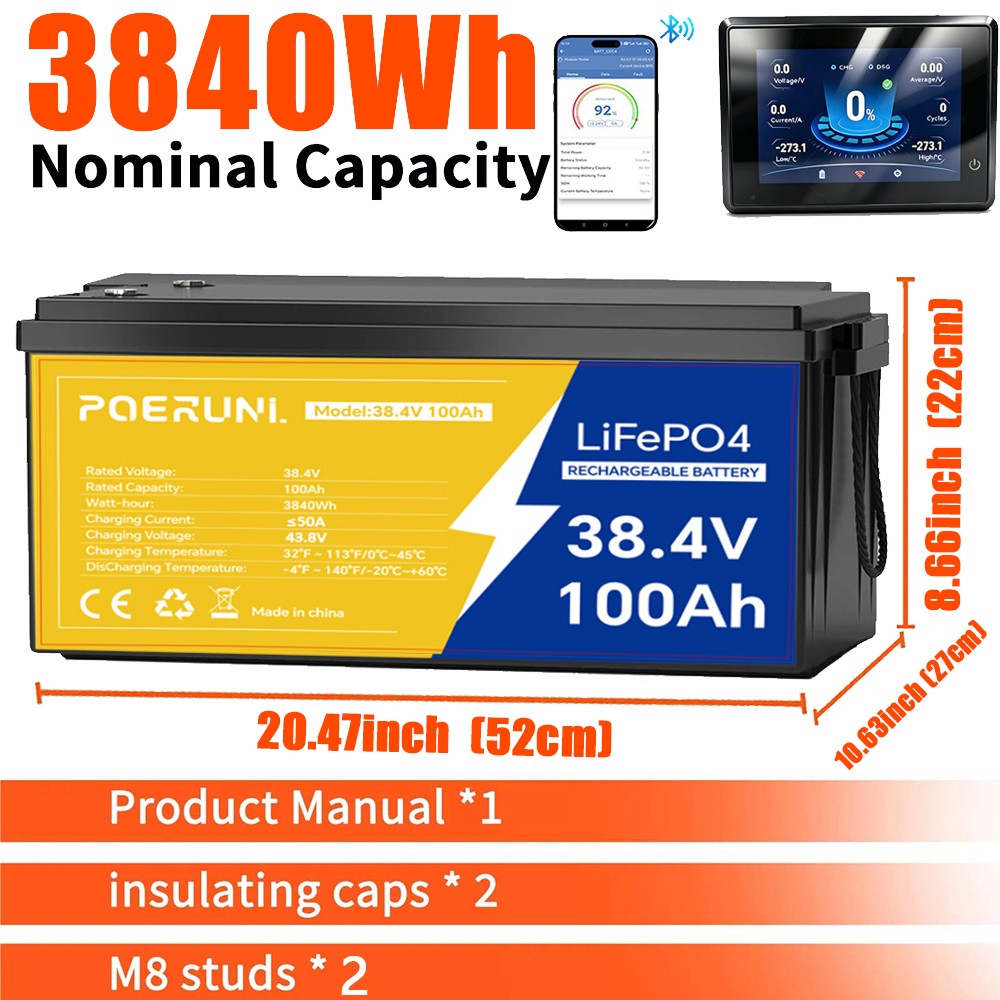 NEW 36V 100Ah LiFePO4 Lithium Battery Deep Cycles Built-in BMS with LCD Monitor