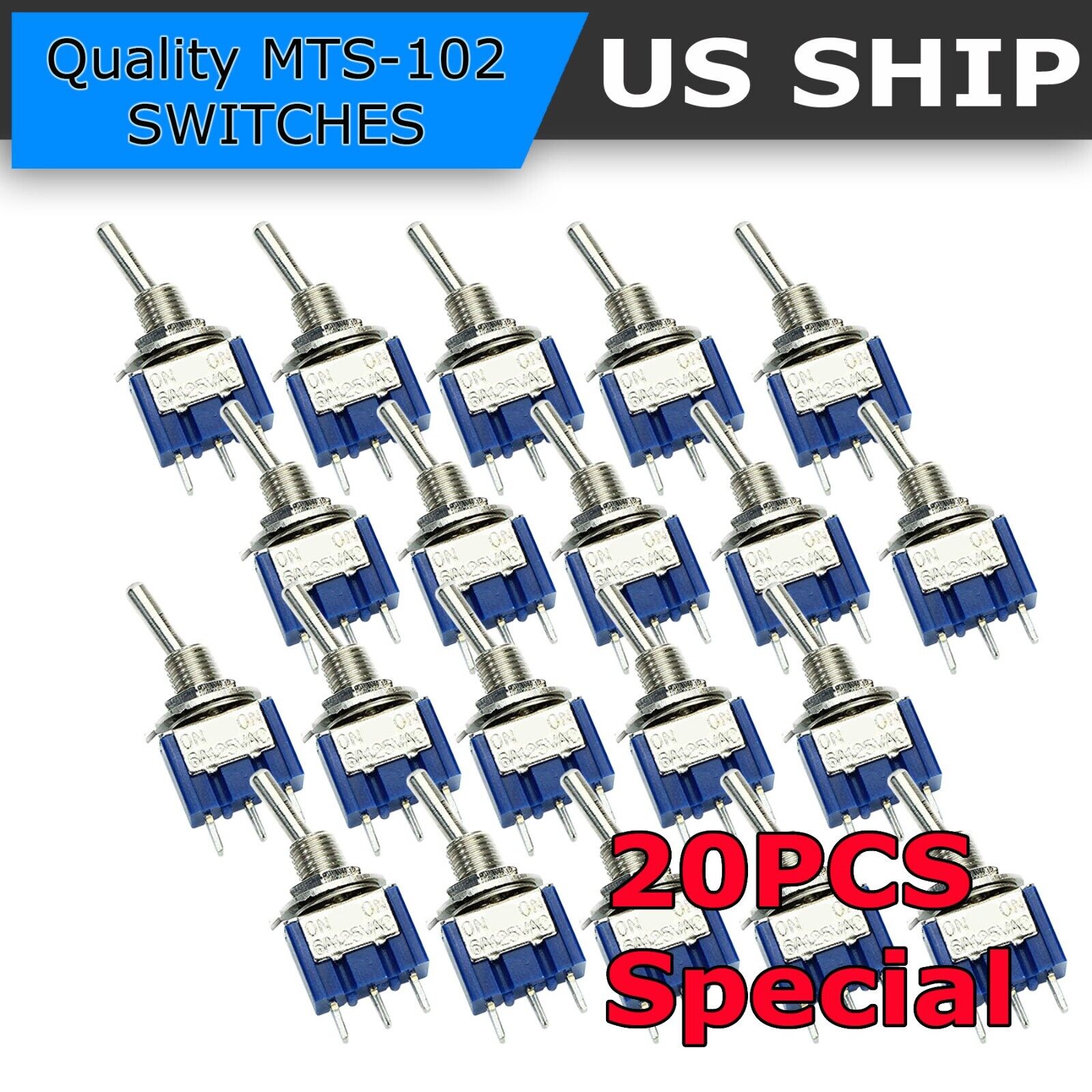 20x 3 Pin SPDT ON-ON 2 Position Mini Toggle Switches MTS-102 US Stock 
