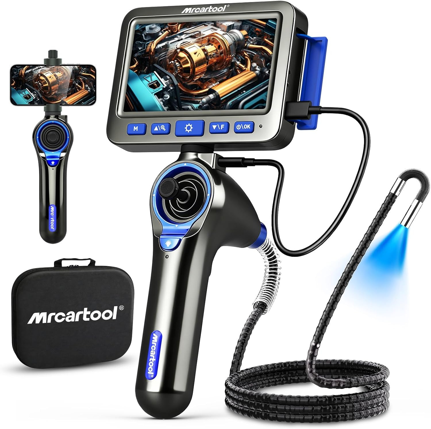 🔥4-Way 360° Articulating Borescope Endoscope with light Inspection Camera