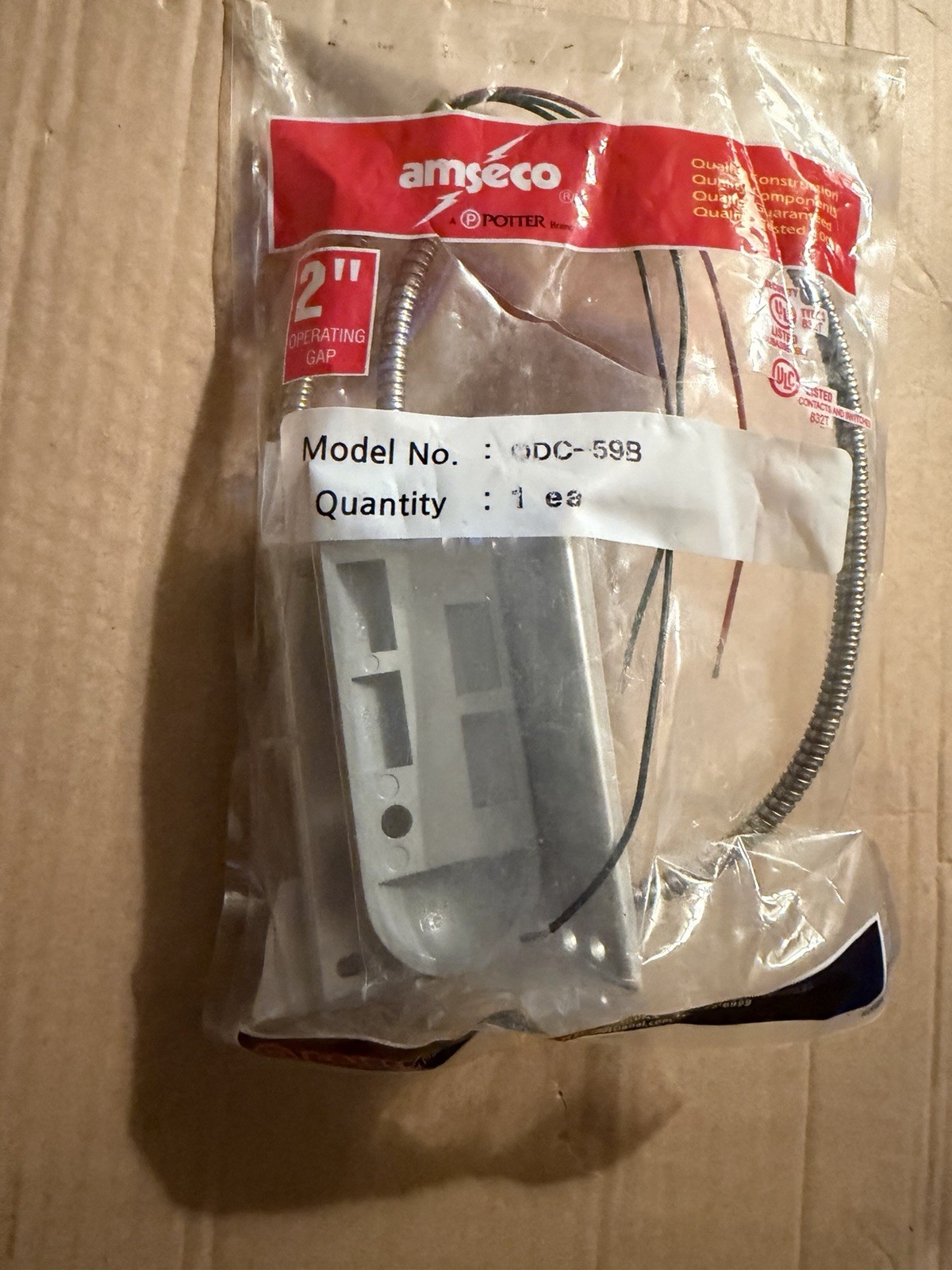 Potter Amseco ODC-59B Overhead Door Contact, 22AWG. 2” Operating Gap. Potter Amseco ODC-59B Overhead Door Contact, 22AWG. 2” Operating Gap.