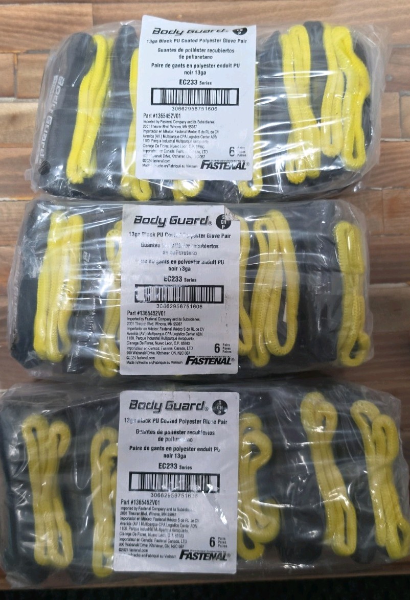 18 Pair Of small, 13ga Black PU Coated, Polyester, Body Guard, Dipped Gloves 18 Pair Of small, 13ga Black PU Coated, Polyester, Body Guard, Dipped Gloves