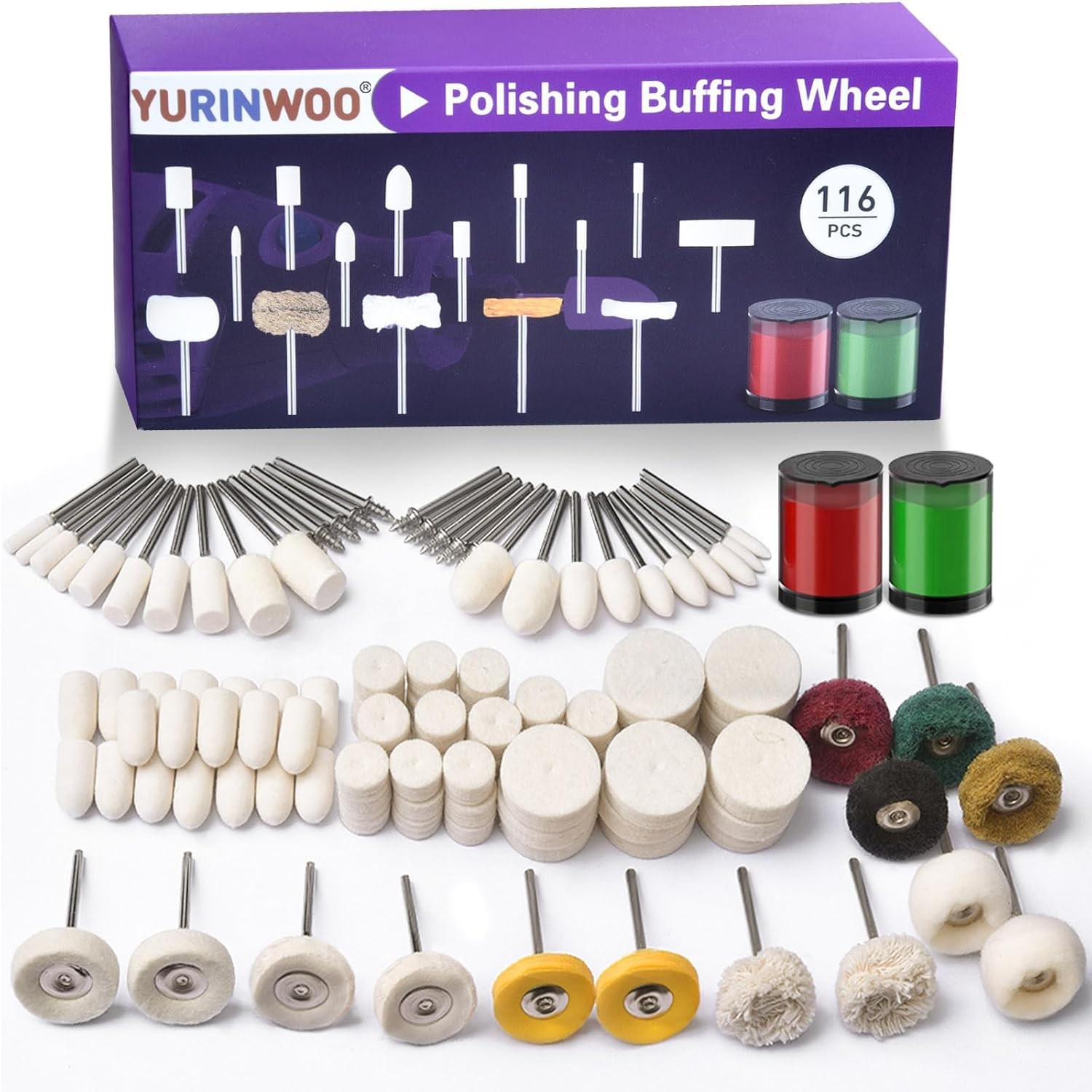 114 PCS Polishing Kit with 2Pcs Polishing Compound for Dremel, Abrasive Buffing