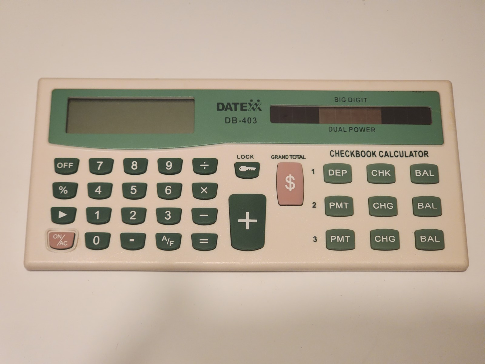 Vintage Datexx DB-403 Big Digit Dual Power Checkbook Calculator (Untested) Vintage Datexx DB-403 Big Digit Dual Power Checkbook Calculator (Untested)
