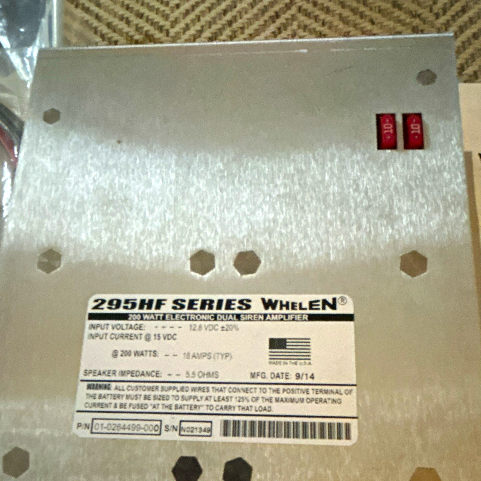 Whelen 295HF Series Dual Siren Amplifier 200W 12V DC 01-0264499-000 Silver Whelen 295HF Series Dual Siren Amplifier 200W 12V DC 01-0264499-000 Silver