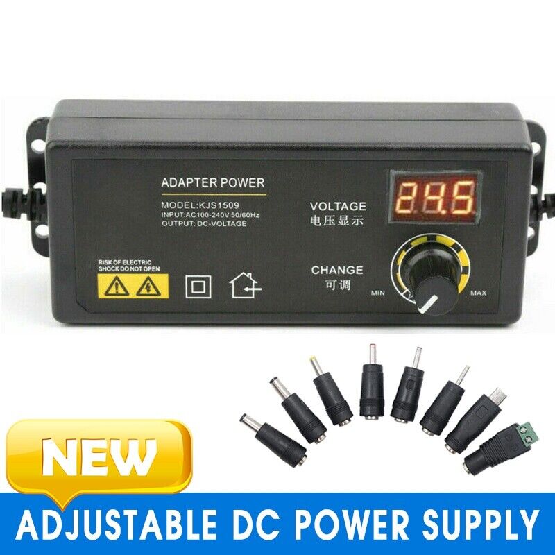 Adjustable Voltage Power Supply 3-24V w/ LCD Display AC / DC Switch Adapter US