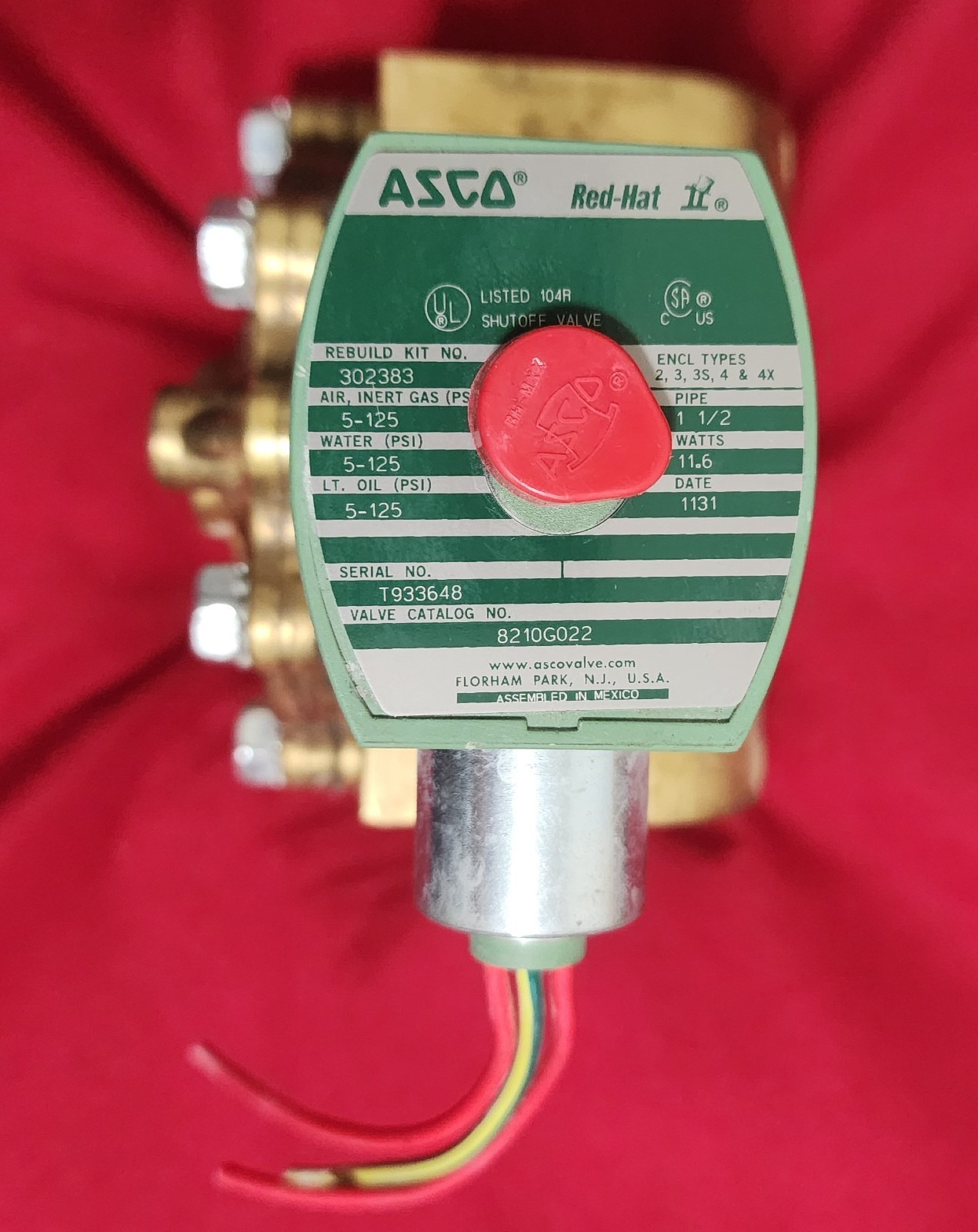 ASCO Red Hat Water Valve Large Brass DC solenoid operation ASCO Red Hat Water Valve Large Brass DC solenoid operation