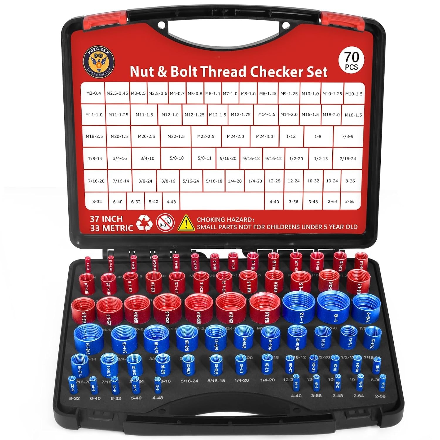 70 Pcs Thread Checker Nut and Bolt Thread Checker Set with 37 Inch and 33 Metric 70 Pcs Thread Checker Nut and Bolt Thread Checker Set with 37 Inch and 33 Metric