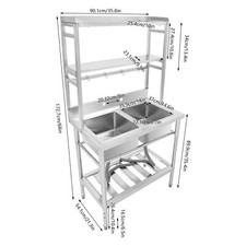 2 Compartment Sink Kitchen Rack Commercial Stainless Sink Free Standing Sink picture