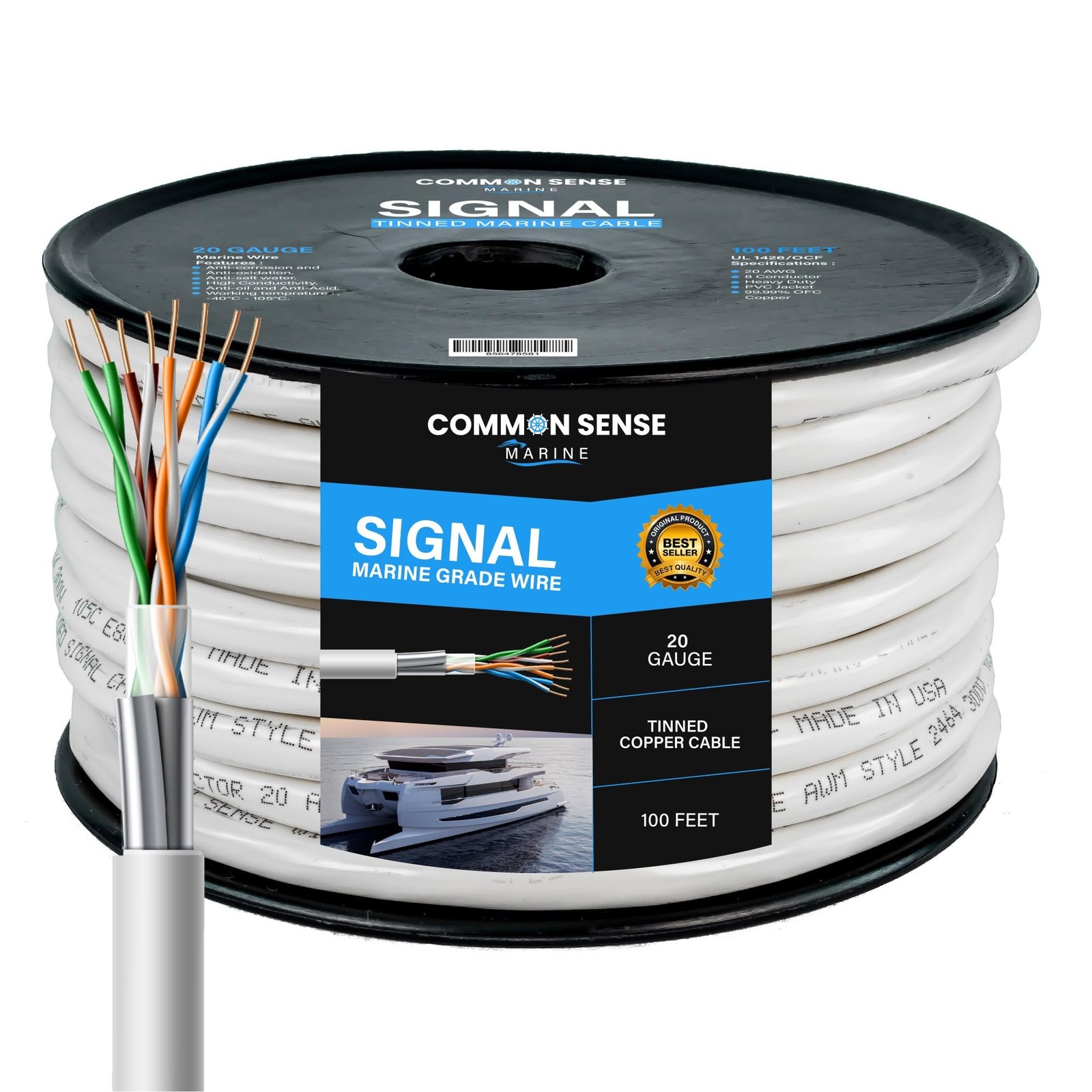 Common Sense Marine MW20-8-100 20/8 AWG 8 Conductor Signal Wire 100 ft Tinned Common Sense Marine MW20-8-100 20/8 AWG 8 Conductor Signal Wire 100 ft Tinned