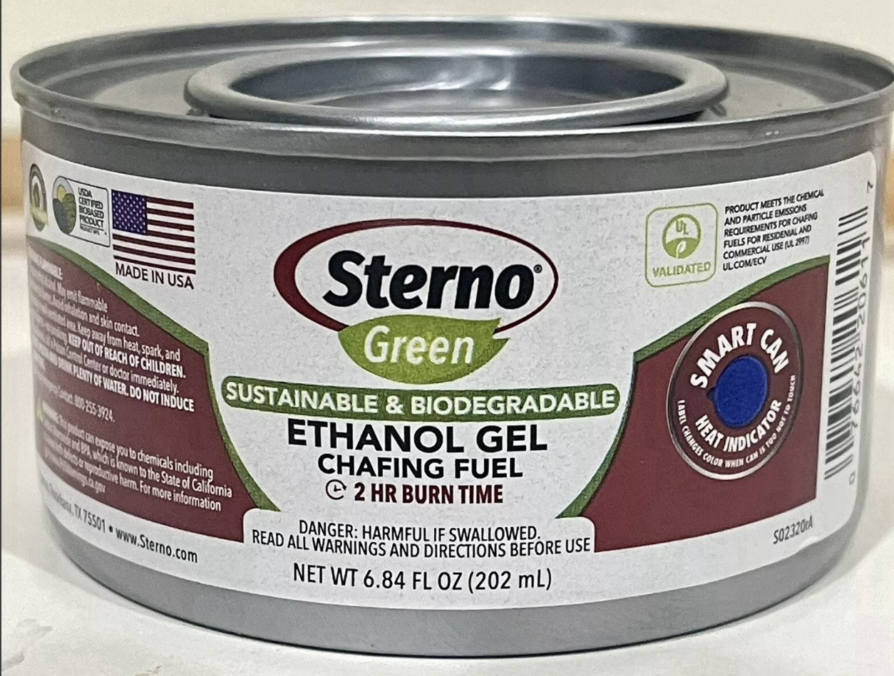 STERNO GREEN ETHANOL GEL CHAFING FUEL 2HR BURN CANNED HEAT #20612-(QTY 3)-6.84oz