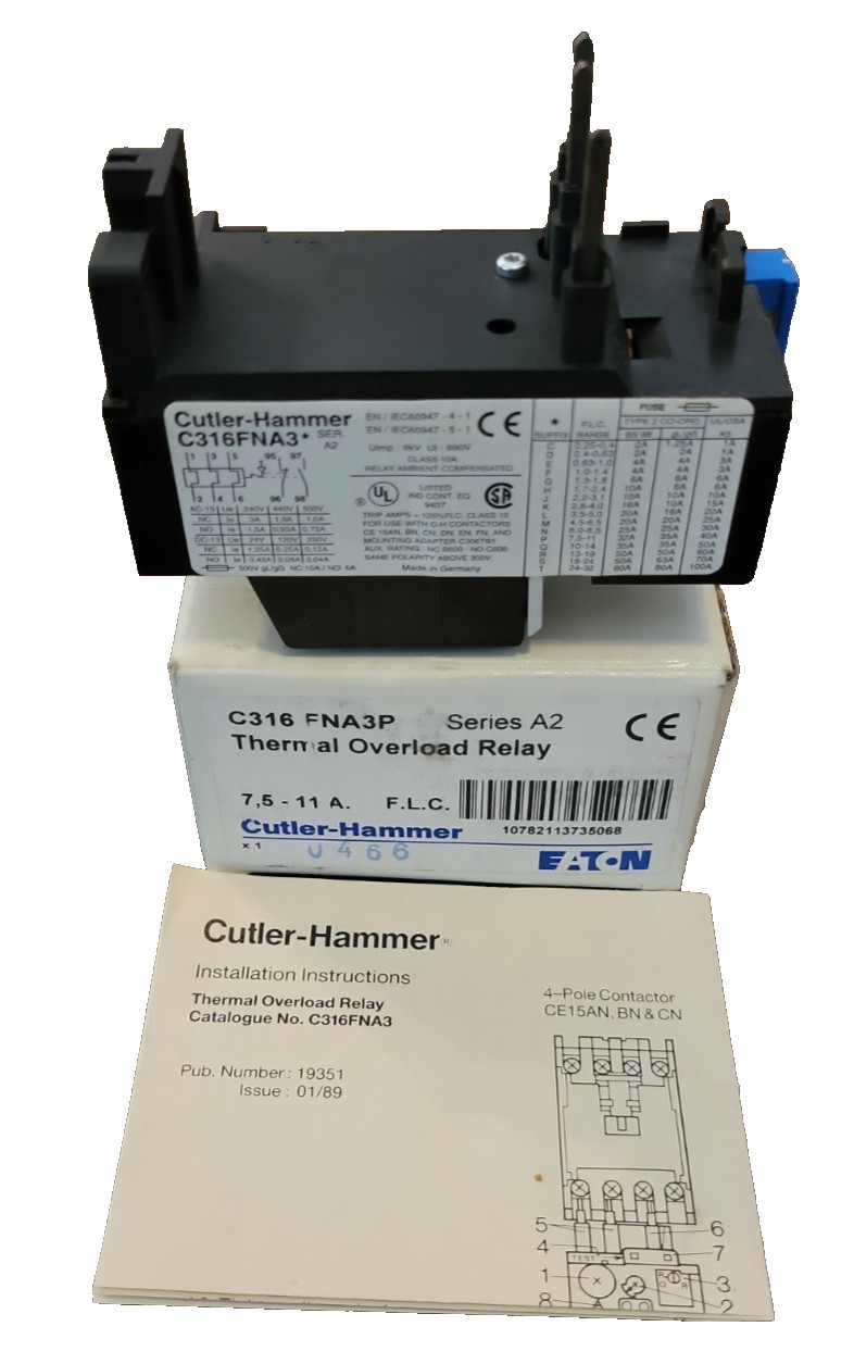 New Cutler-Hammer C316FNA3P Thermal Overload Relay Series A2 - New In Box New Cutler-Hammer C316FNA3P Thermal Overload Relay Series A2 - New In Box