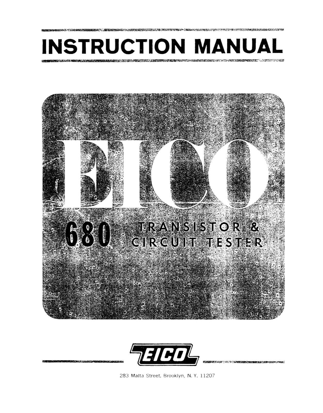 Transistor and Circuit Tester Instruction Manual Fits Eico 680