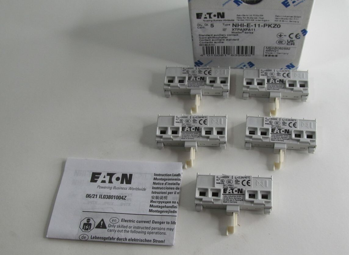 5x EATON MOELLER NHI-E-11-PKZ0 FRONT MOUNT AUXILIARY CONTACT 1 NO 1 NC XTPAXFA11 5x EATON MOELLER NHI-E-11-PKZ0 FRONT MOUNT AUXILIARY CONTACT 1 NO 1 NC XTPAXFA11