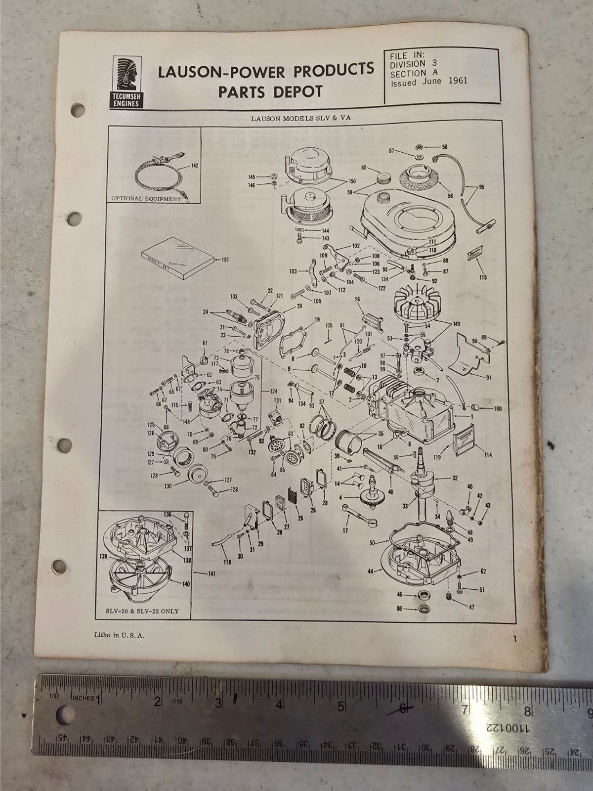 Tecumseh Lauson Power Products SLV VA Parts List - 6/1961 - 