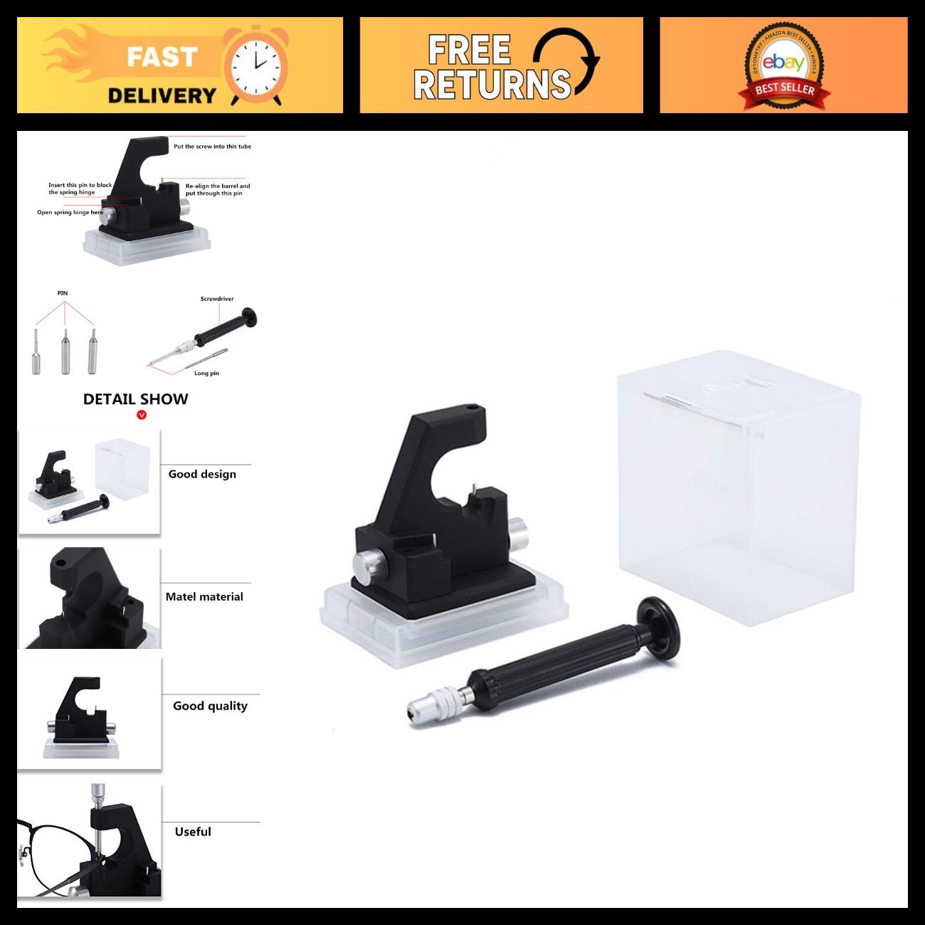 Eyeglasses Spring Hinge Assembly Tool - Screw Install Eyewear Repair Kit Eyeglasses Spring Hinge Assembly Tool - Screw Install Eyewear Repair Kit