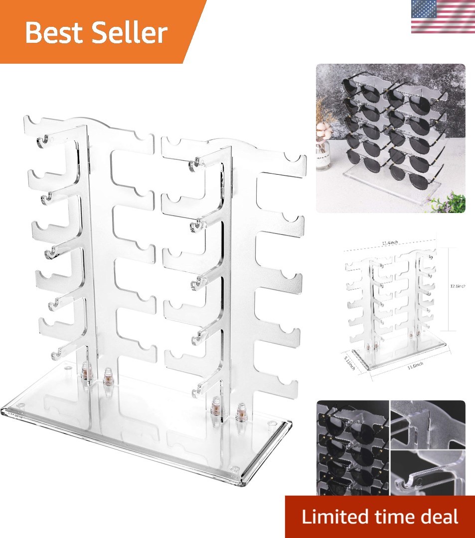 Space-Saving 2-Row Eyewear Holder - Lightweight Display for 10 Pairs of Glasses