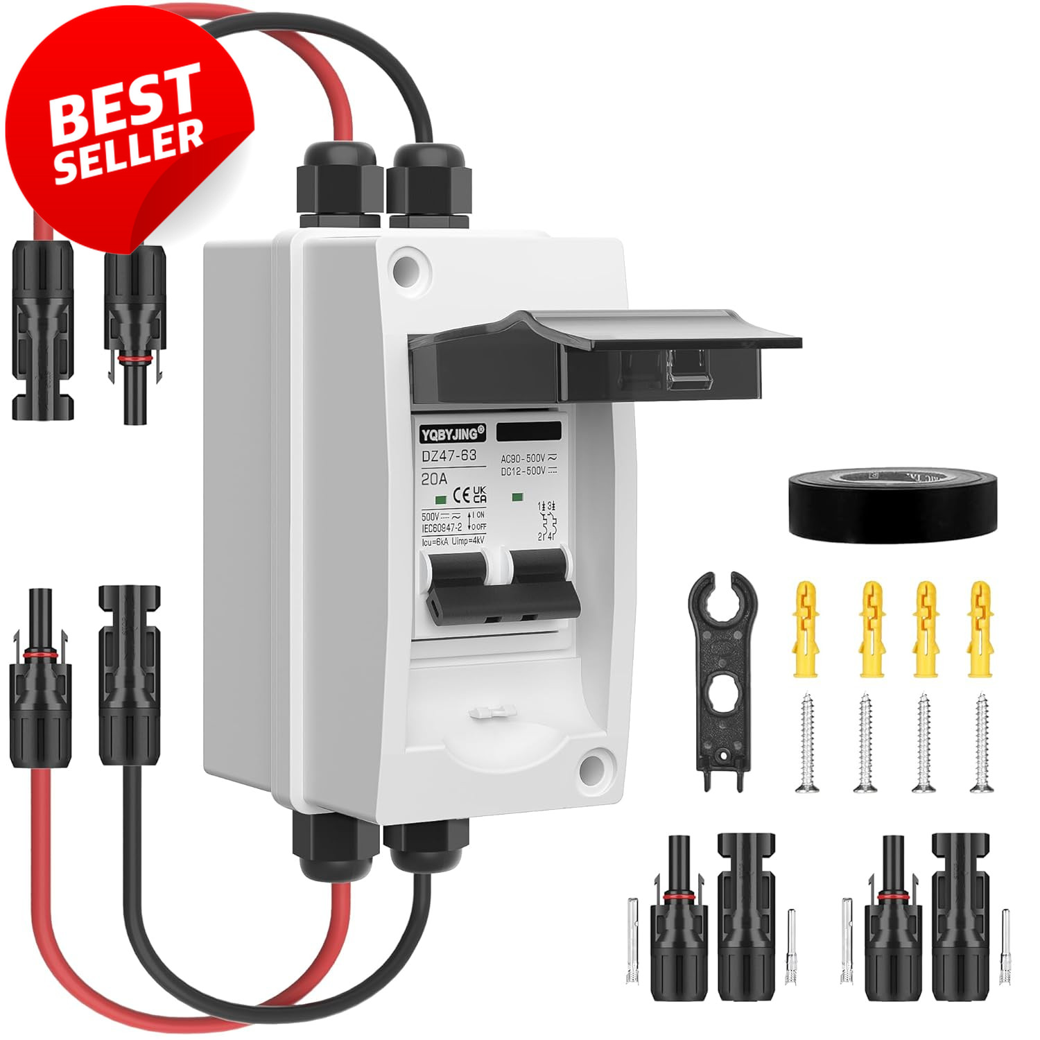 20A 500V Solar Disconnect Switch 2 Pole Breaker IP65 Waterproof PV - US 20A 500V Solar Disconnect Switch 2 Pole Breaker IP65 Waterproof PV - US