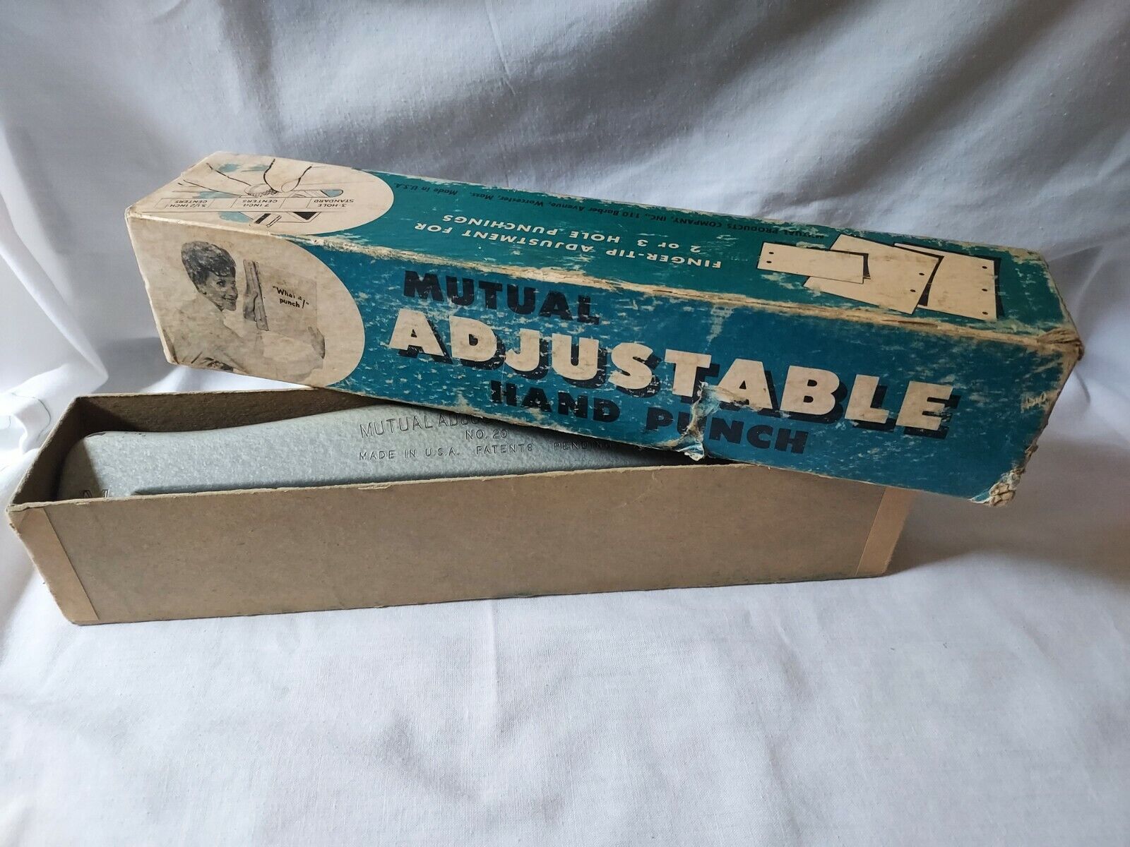 Vintage Office Equipment Mutual Adjustable Hand 2 or 3 Hole Punch No. 20 w/ Box