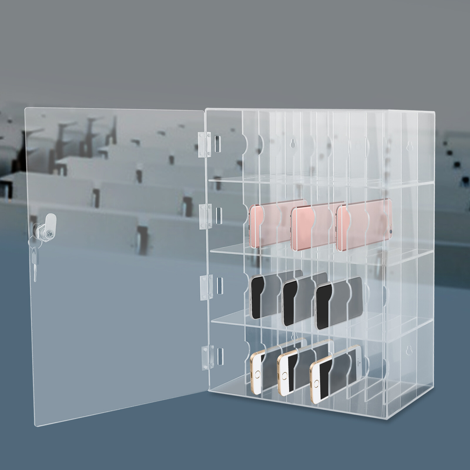 Acrylic Cell Phone Locker Box Storage Cabinet Pocket w/Keys 40 Slots Clear Acrylic Cell Phone Locker Box Storage Cabinet Pocket w/Keys 40 Slots Clear