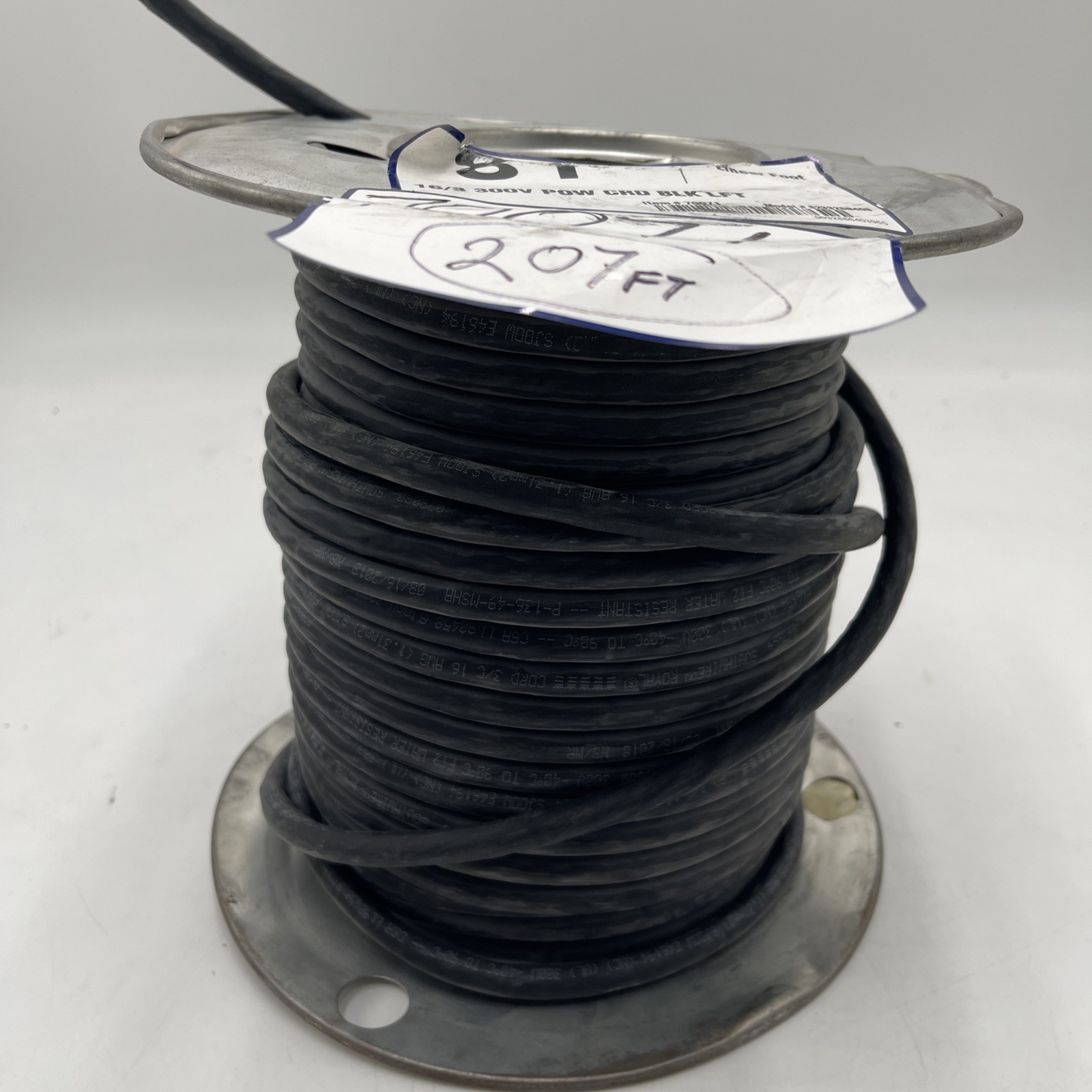 207’ Southwire 16/3 Royal SJOOW 300V 90C CPE Portable Power Cable Cord Black