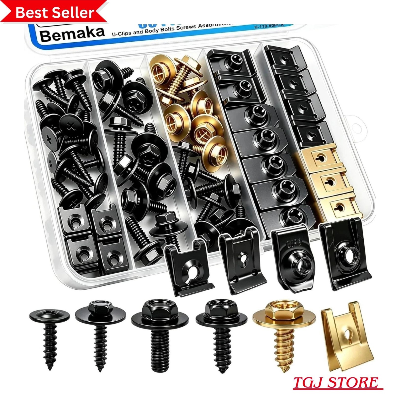 60Pcs U-Nut Clips and Body Bolts Screws Assortment Kit, 10 Sizes Auto Car U Clip