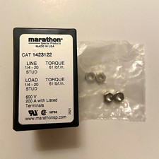 Marathon Terminal Block 3-Pole 3-Port 1/4-20 Stud 600V 200A Panel Mount Black picture