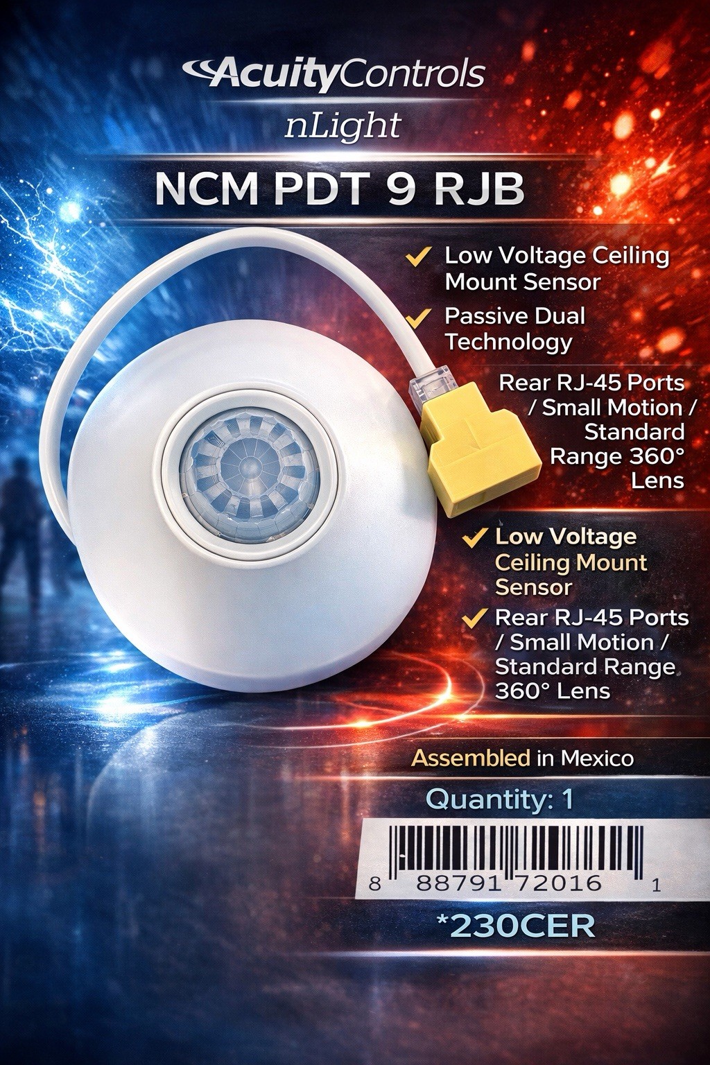 Acuity NCM PDT 9 RJB Ceiling Mount Occupancy Sensor Low Voltage RJ-45 ...