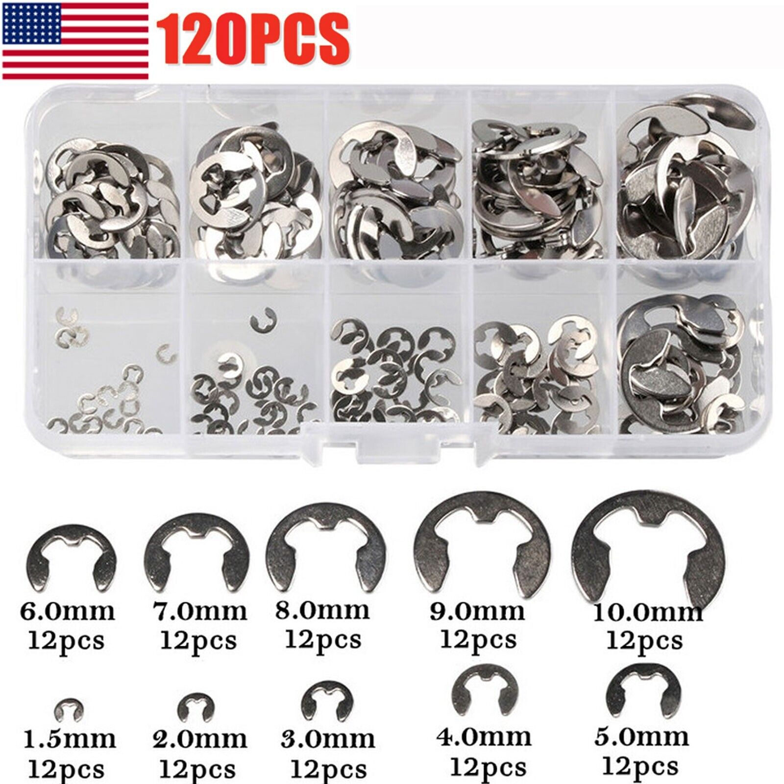 120 E Clips C CIRCLIPS Stainless Steel Kit Retaining Ring Assorted 1.5mm to 10mm