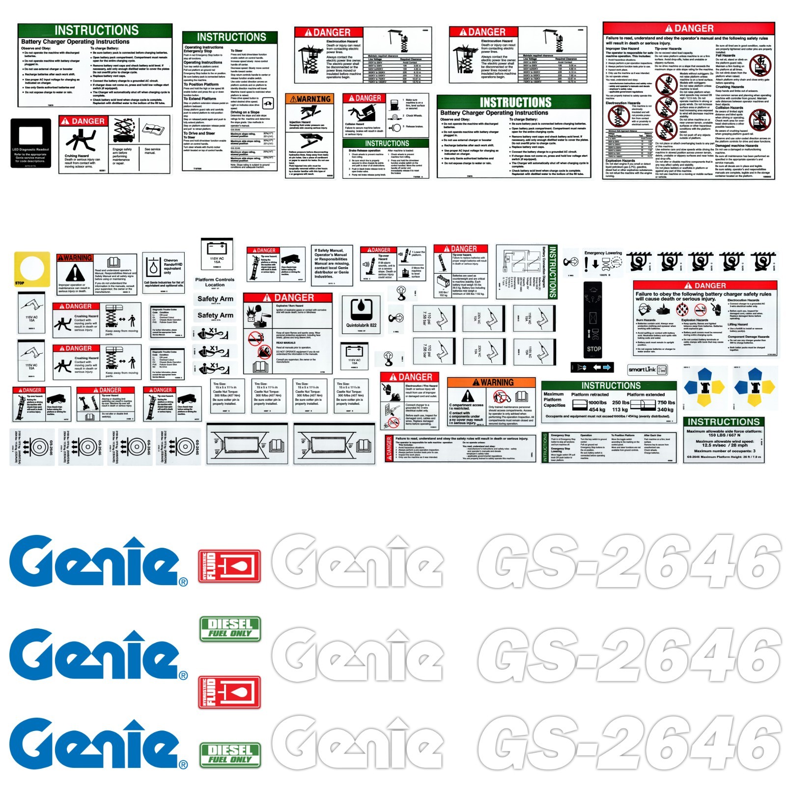 Complete Decal Kit for Genie GS-2646 Scissor Lift | + Safety Warning Stickers Complete Decal Kit for Genie GS-2646 Scissor Lift | + Safety Warning Stickers