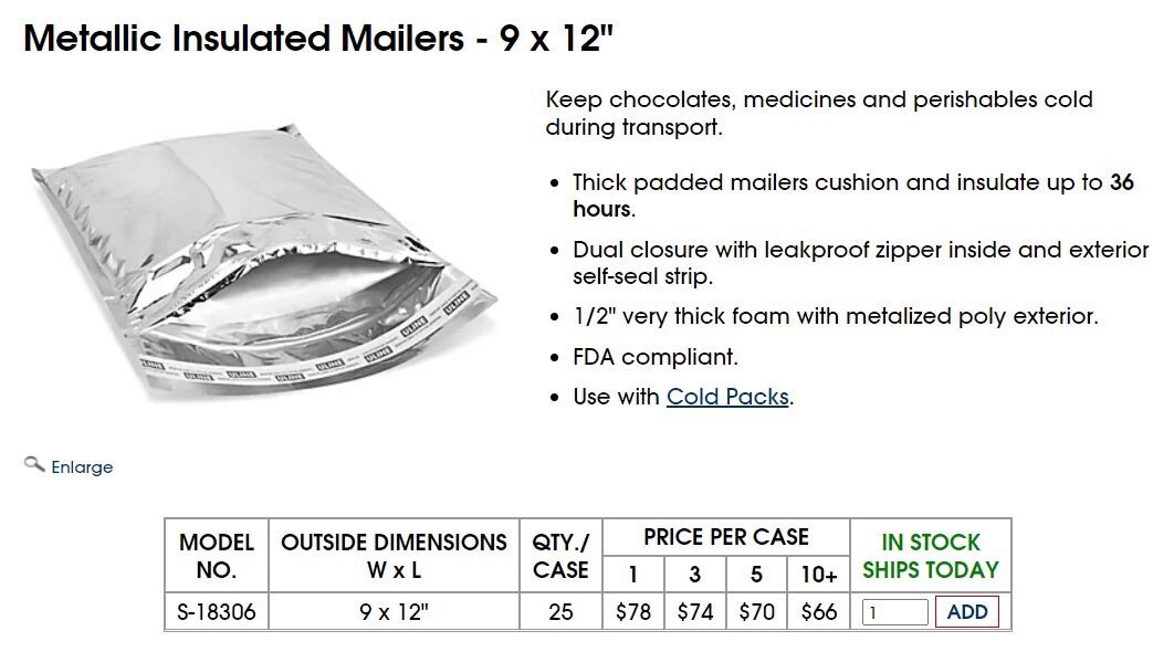 Metallic Insulated / Padded Mailer - 9 x 12” - Uline S-18306 - Case of 25 Metallic Insulated / Padded Mailer - 9 x 12” - Uline S-18306 - Case of 25