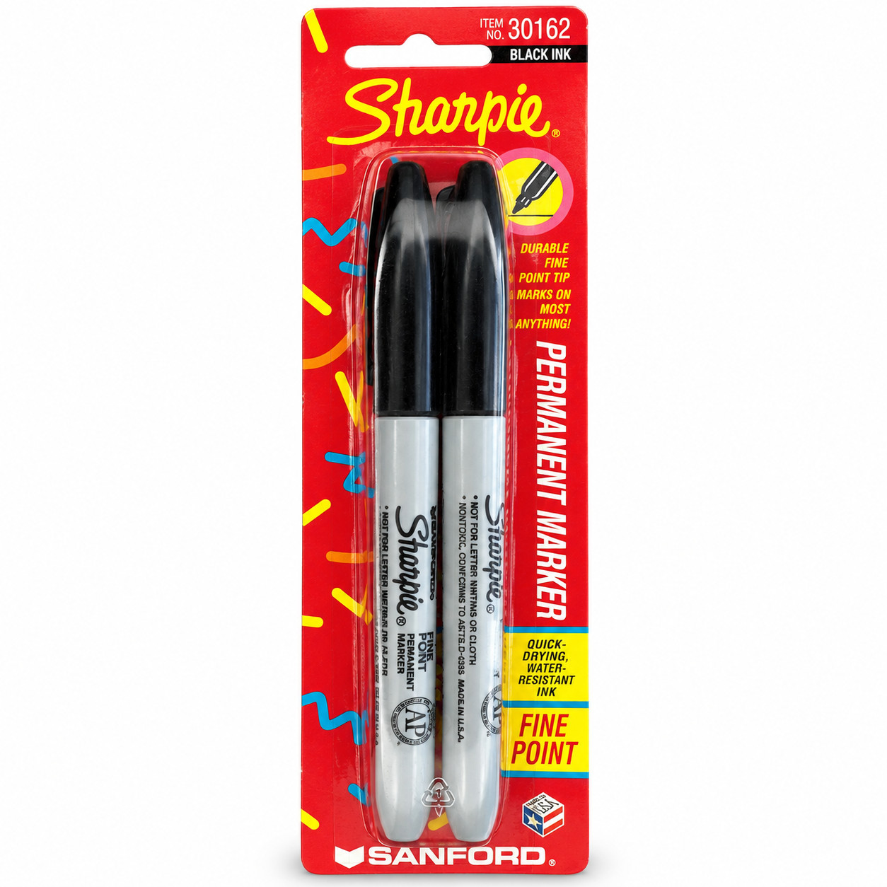Vintage 1994 Sanford Sharpie Fine Point Black Permanent Markers 2 Pack Sealed Vintage 1994 Sanford Sharpie Fine Point Black Permanent Markers 2 Pack Sealed