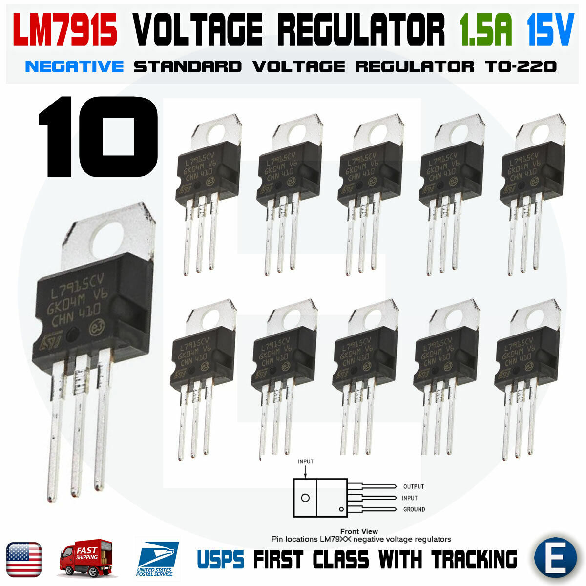 10pcs LM7915 L7915CV 7915 15V Linear Negative Voltage Regulator IC Chip USA