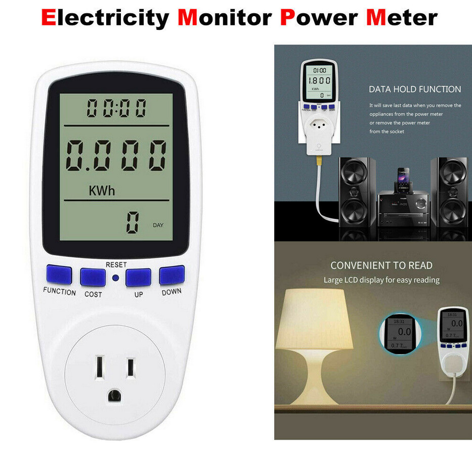 Electricity Usage Monitor Plug Power Watt Voltage Amps Meter Energy Saving 8Mode