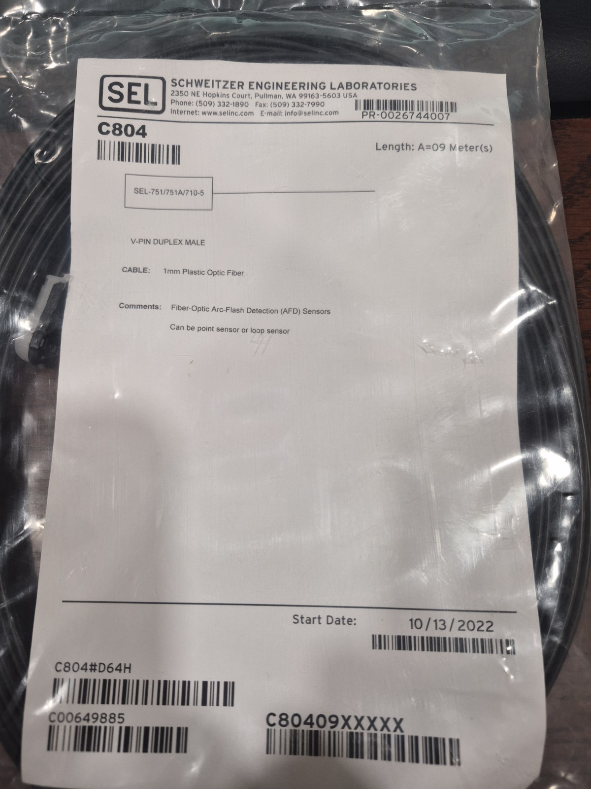 SEL C804 Fiber Optic Arc Flash Detection Sensor Cables - 10 Meter SEL C804 Fiber Optic Arc Flash Detection Sensor Cables - 10 Meter